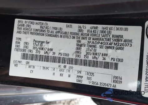 2015 Ford Fiesta St z USA, uszkodzony, nr VIN 3FADP4GX4FM220373